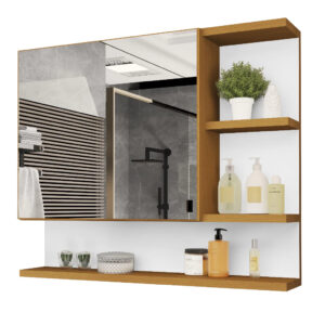 QUEIMA DE ESTOQUE!!! Armário Espelheira com Porta Cleo- VÁRIAS CORES - Nature/Branco