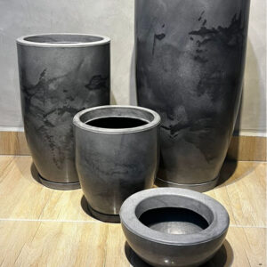 Kit 4 Vasos Marmorizados Decorativos Planta de Luxo Flor Polietileno Coluna polida N1 N2 + Bojo N1 N2 Com Pratos +Bacia - (211+219+228+229)GRFITE MARMOR