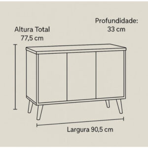 QUEIMA DE ESTOQUE - Aparador Buffet E&A 3 Portas com Pés Retro Cantinho Do Café