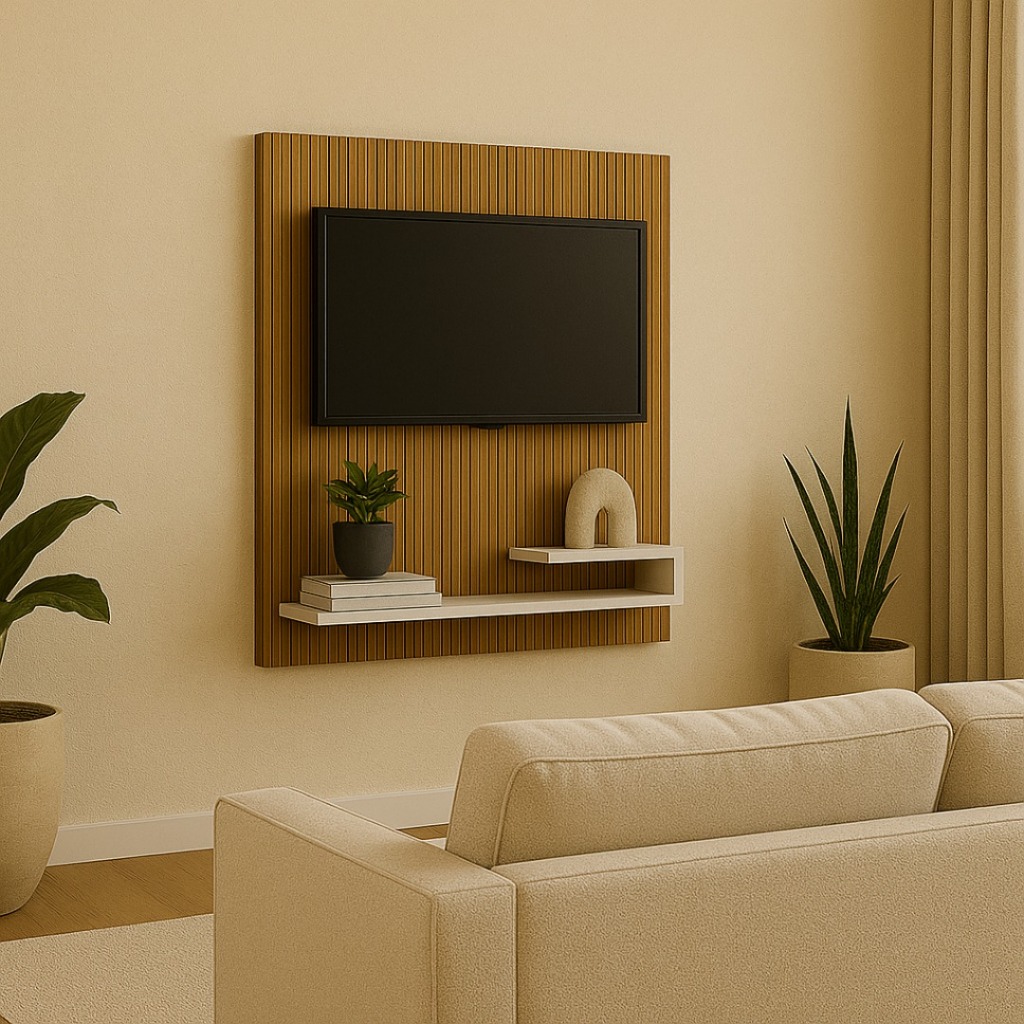Painel Para Tv Até 32 Polegadas Com Prateleira Liso e Ripado