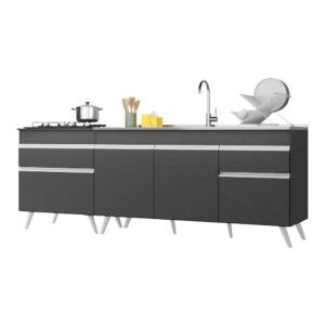 Kit com 2 Balcões de Cozinha 150cm e 70cm Veneza Multimóveis V2073 - Preto/Branco