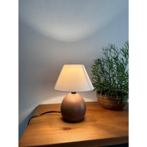 Abajur Cerâmica Porcelana Bivolt com Cúpula Decoração Moderna Sala Quarto Escritório - Marrom Escuro