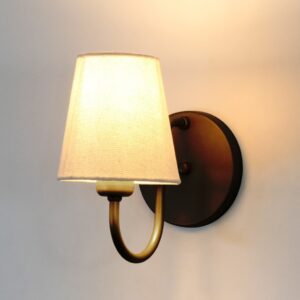 Arandela Dourada ALX160 Cúpula Tecido Cru Quarto/Cabeceira - Preto