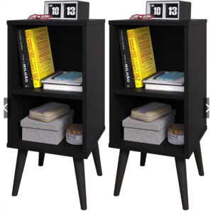 Kit 2 Mesa de Cabeceira ou Unitário para Quarto Charme Retrô Várias Cores Apoio de Cama Mesinha - KIT CHARME PRETO TOTAL