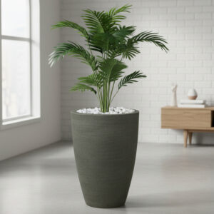 Vaso Grande para Plantas 58x36cm Moderno em Polietileno Decorativo Cone Grafiato Escovado Luxo - Cimento
