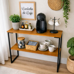 Aparador Industrial Mesa Buffet Balcão Multiuso Decorativo para Sala Cantinho do Café 2 Prateleiras