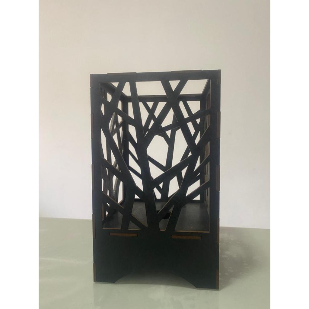 Abajur Moderno Decoração Quarto Cabeceira Luminária de Mesa Com Tomada Madeira Preto -1Agp