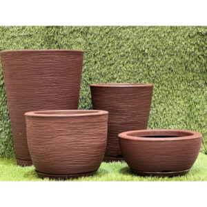 Kit 4 Vasos Polietileno Coluna Redonda N1, N2+ Bojo N1+Bacia N1 Texturizados Para Planta, Flor, Jardim - Marrom