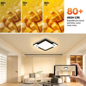 Luminária Plafon LED de Teto Quadrada 45W Bivolt com Controle Remoto 3 Cores