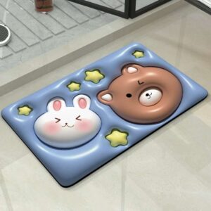 Tapete de Banheiro Efeito 3D Antiderrapante Super Absorvente Saída Chuveiro Box Super Absorvente 58x38cm - urso e coelho-39