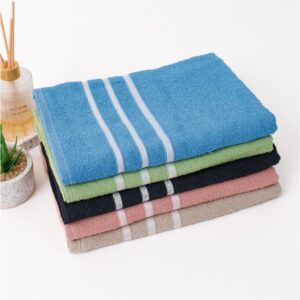 Kit 3 Toalhas De Banho 100% Algodão Alta Absorção 60x120cm - Preto/Azul/Rosa - Jessica