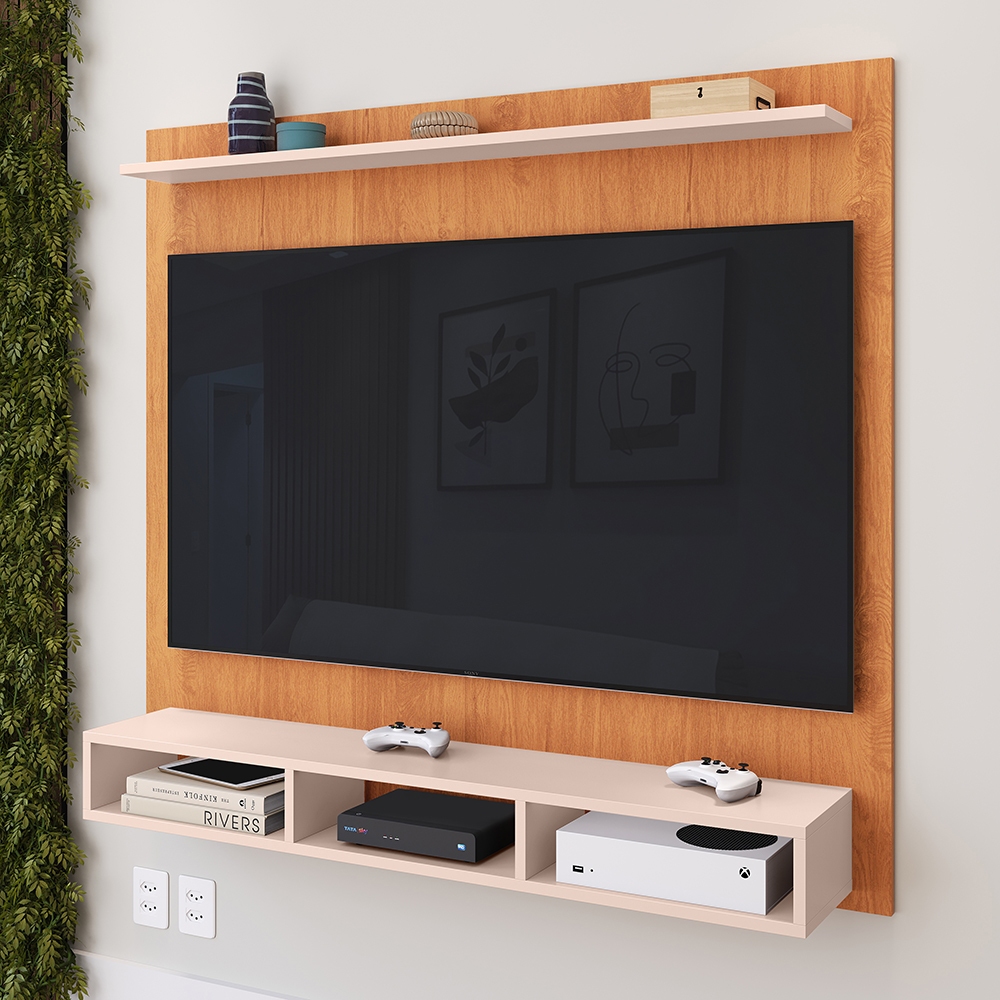 Painel Suspenso Rack Para Sala TV até 50 Polegadas Prateleira e Nicho Ideal Quarto Estante Home