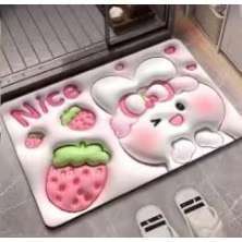 Tapete de Banheiro Efeito 3D Antiderrapante Super Absorvente Saída Chuveiro Box Super Absorvente 58x38cm - Coelho Morango-10