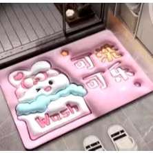 Tapete de Banheiro Efeito 3D Antiderrapante Super Absorvente Saída Chuveiro Box Super Absorvente 58x38cm - coelhinho tomando banho-11