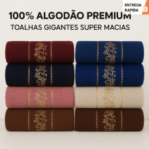 Kit 2 Toalhas de Banho Premium Gigante 100% Algodão – Felpudas, Macias e Super Absorventes
