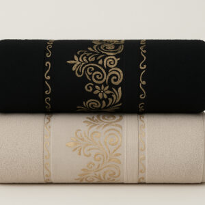 Kit 2 Toalhas de Banho Premium Gigante 100% Algodão – Felpudas, Macias e Super Absorventes - Kit 2Toalhas–Preto&Bege