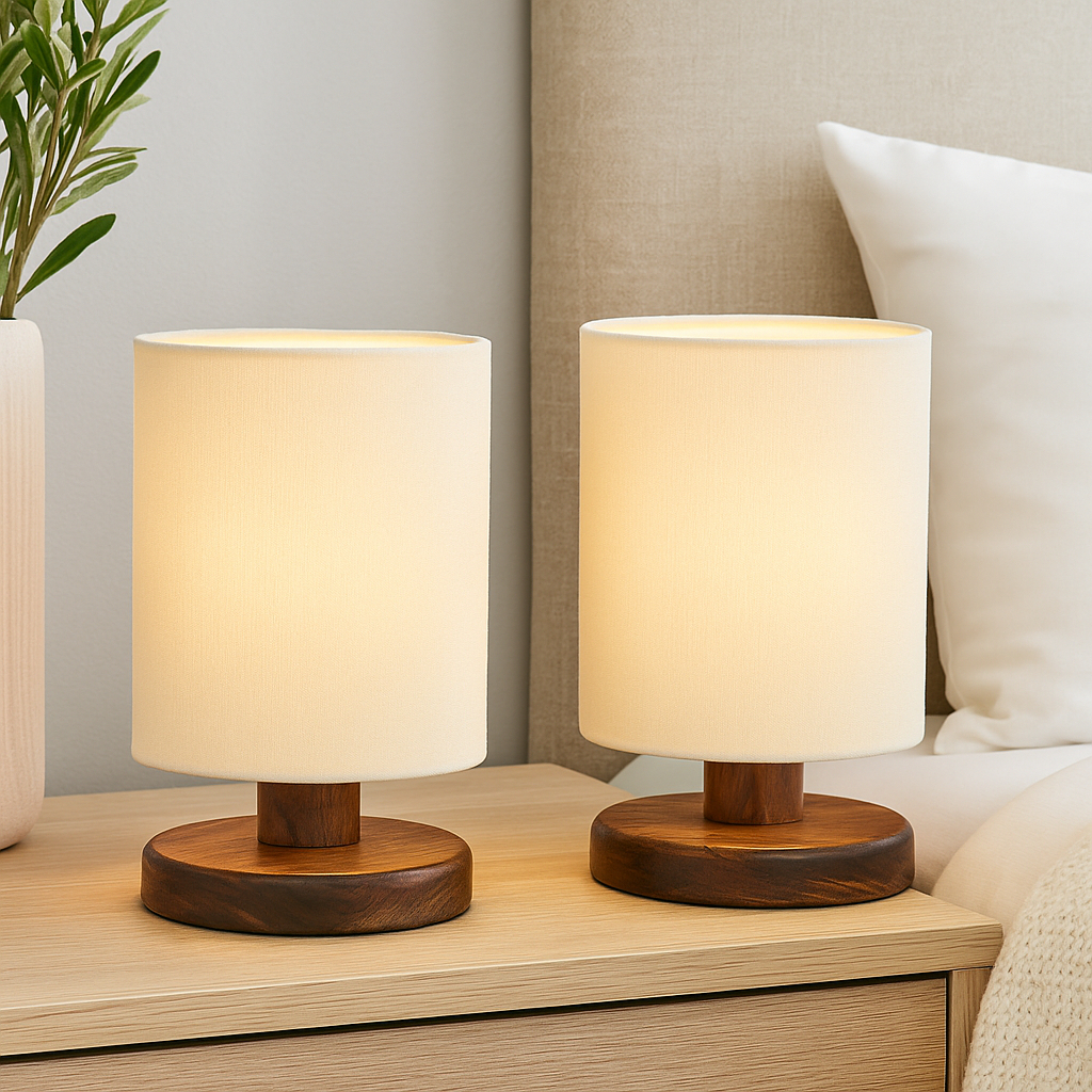 Jogo 2 Abajur Luminárias Para Quarto Casal Cabeceira De Cama Linho Natural Sala Escritório Iluminação Decoração Casa