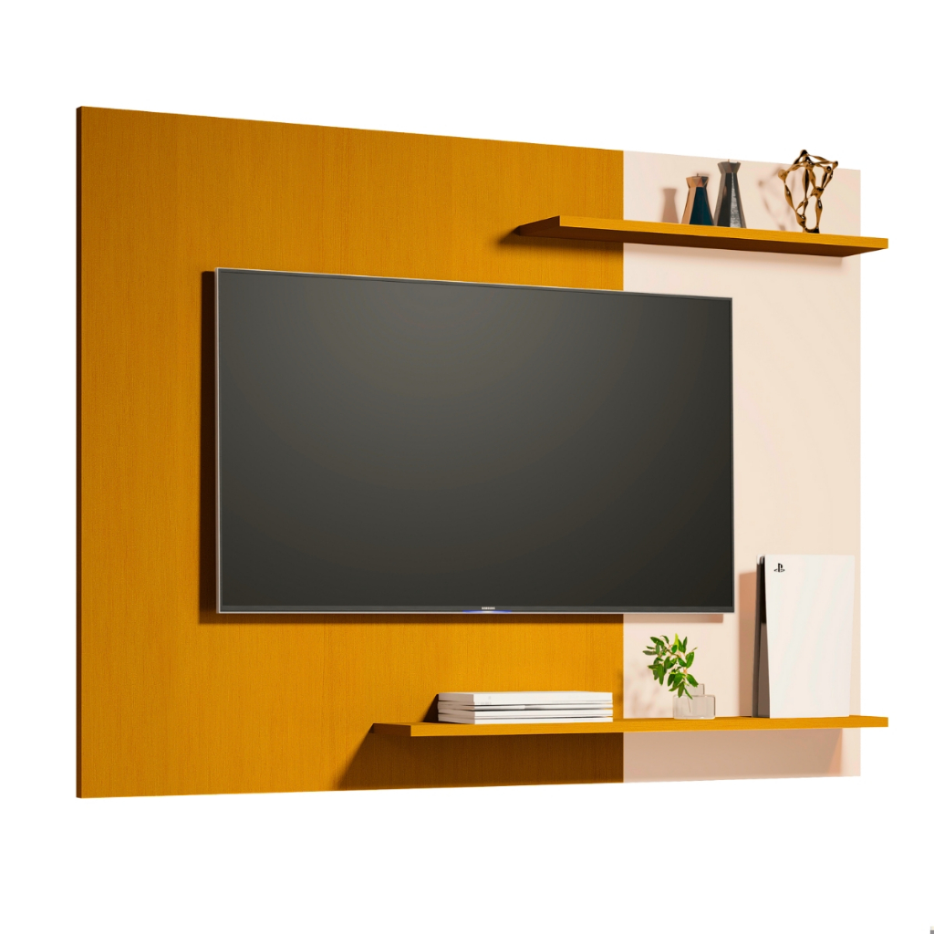 Painel Para Tv 50 Polegadas Estante Rack Flutuante Sala Quarto Painel Suspenso Ripado Nichos Nature