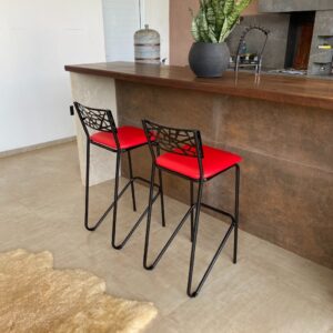 Kit 2 Banqueta Alta Estofada Design Moderno Estilo Industrial Para Bancada Ilha ou Bar - Vermelho
