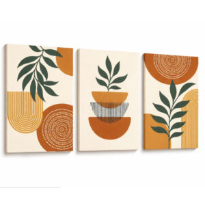 Quadro Decorativo 3 Peças Folhas de Plantas Tropicais em Estilo Boêmio Decoração Para Casa