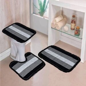 Tapete Para Banheiro Jogo 3 Peças Conjunto Tapetes Toalha Chão Piso Estampas Liso Barato Promoção - PRETO LISO