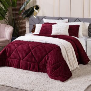 Kit Coberdrom KING 03 Peças Edredom Cobertor Dupla Face Canelado Denver Manta Quente com Fronhas - Vinho