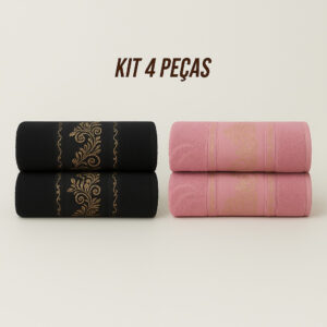 Kit4 Toalhas de Banho Banhão Gigante 100% Algodão – Super Macias, Alta Absorção e Qualidade Premium - KIt 4 Toalhas - Rose&Preto