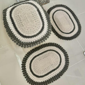 Jogo De Banheiro Em Crochê 3 Peças Vezinho Artesanal - Rami