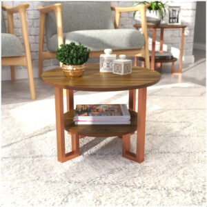 Mesa De Centro 2 Tampos Decorativa Para Sala Com Pés em Rosé Gold - Freijó