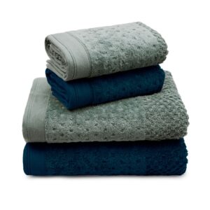 Kit 4 Peças de Toalha Pollo Cinza Minério 2 Banho 68x140 + 2 Rosto 50x75 Algodão - Cinza Minério e Azul Petróleo