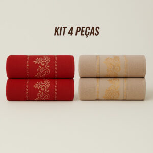Kit4 Toalhas de Banho Banhão Gigante 100% Algodão – Super Macias, Alta Absorção e Qualidade Premium - KIt 4 Toalhas - Bordo&Bege