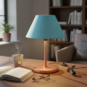 Abajur Luminária de Mesa Cúpula injetada Aramado Decoração Bancada Escritório Quarto Moderno - ROSE GOLD/AZUL