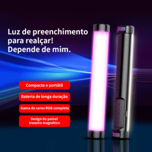 Iluminador Bastão Led Rgb atração magnética 6500k D