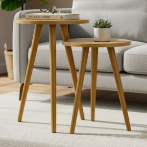 Conjunto de Mesinhas Canto E Apoio Pe Palito Madeira Tripe Porta Quadros E Objetos MDF Branco - Kit Louro Freijó