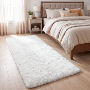 Tapete Passadeira 2,00 x 0,60 Corredor Quarto Sala Beira de Cama Felpudo Peludo - Branco