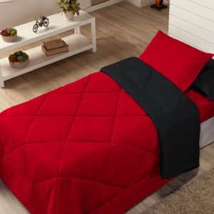 Kit Edredom Solteiro Infantil Aconchego com Lençol 04 Peças - PRETO VERMELHO