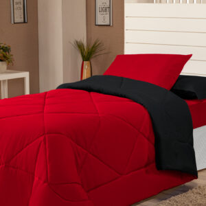 Edredons Solteiro Inverno 04 Peças Ternura Infantil Barato - PRETO/VERMELHO