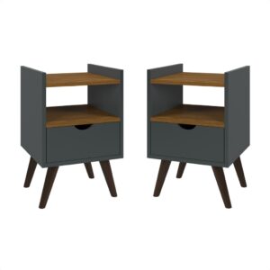 Kit 2 Mesas Cabeceira Quarto Gaveta Decoração Resistente Multiuso Organizador Nicho Retro Cores - KIT ALICE CINZA/FREIJÓ