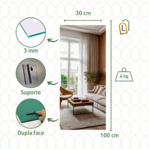 Espelho Lopazzi GRANDE ORGÂNICO RETANGULAR VIDRO DECORAÇÃO PARA SALA QUARTO BANHEIRO SUPORTE OU DUPLA FACE - Urban 100x30