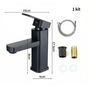 Torneira Quadrada Preta Quente E Fria Torneira De Banheiro Torneira Para Cozinha Pia Furo Único - 1 Kit-so frio (SLT-18)