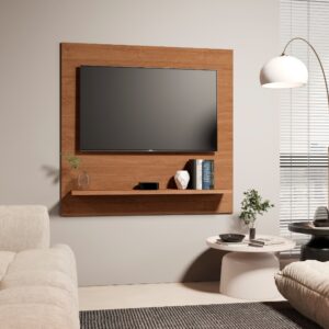 Painel Televisão Suspenso 32 Polegada Quarto Nicho Rack Retro - Freijó