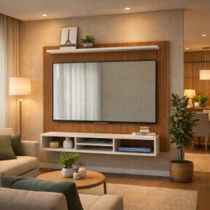 Painel para TV até 60 Polegadas Ripado Para Sala Com Nicho e Prateleira Espaçosa Organização Moderna