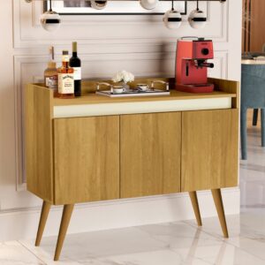 *Aparador Buffet Cantinho Café Sala Jantar Cozinha 4 Portas Puxador Embutido Prateleira Interna K7 - Luxo 3 Madeirado Com Off White