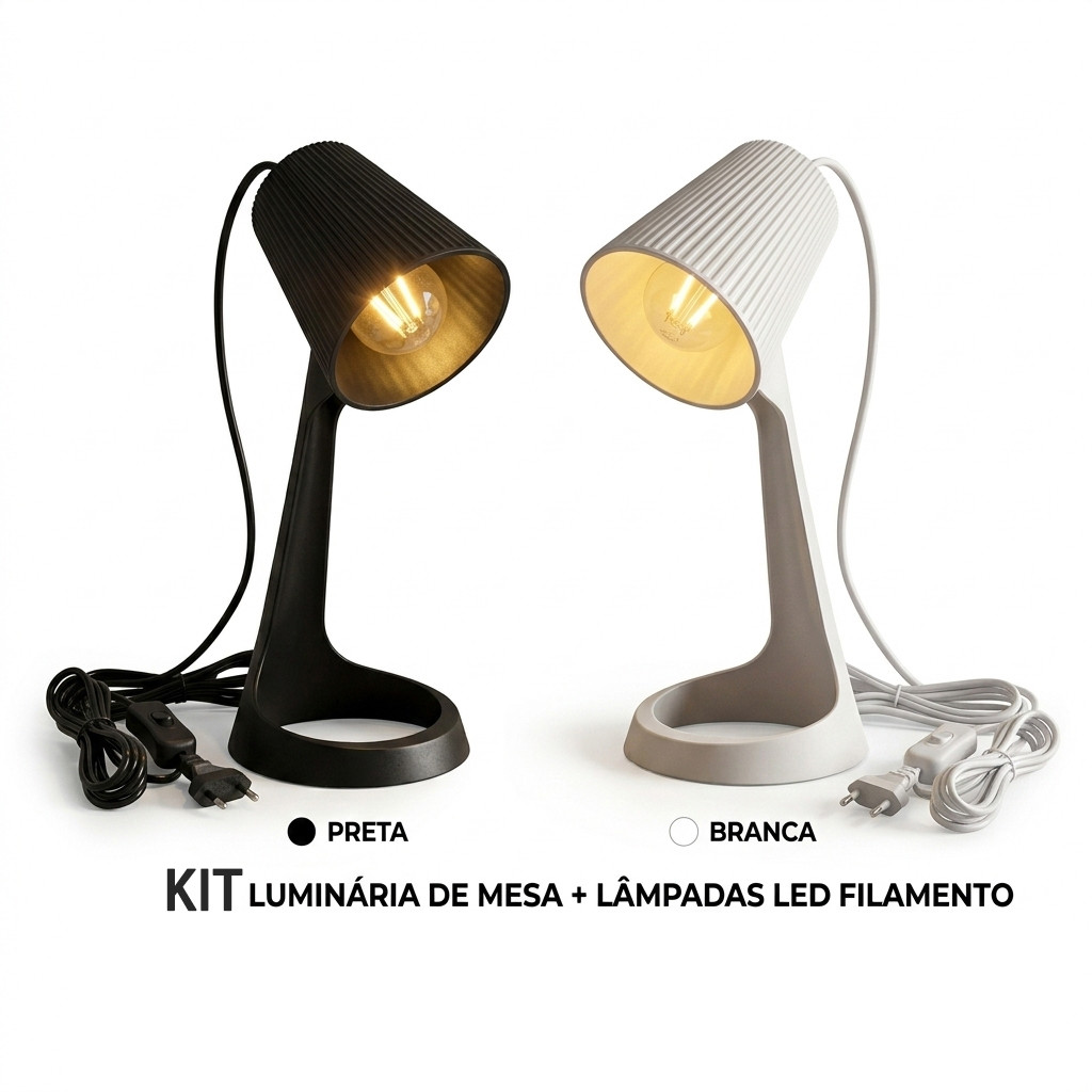 Kit Abajur Luminária De Mesa Luma + Lâmpada Led Retrô 4w 3000k Bivolt