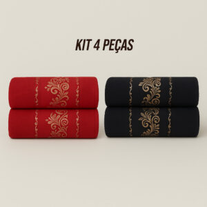 Kit4 Toalhas de Banho Banhão Gigante 100% Algodão – Super Macias, Alta Absorção e Qualidade Premium - KIt 4 Toalhas - Bordo&Preto