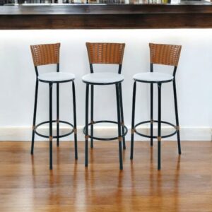 KIT 3 BANQUETAS BANCO ALTO DE COZINHA AREA GOURMET MOVEIS DE JUNCO - 3.bq.alta.imbuia/branco