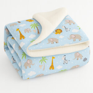 Cobertor Sherpa Dupla Face Bebê Felpuda Pelo Carneirinho Diversas Opções - Safari Azul