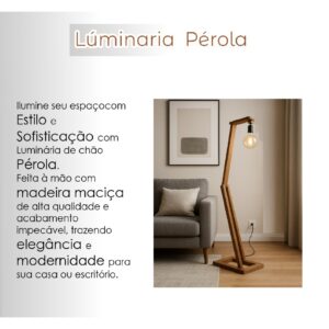 Luminária de chão ajustável minimalista Cor natural Madeira leitura decoração