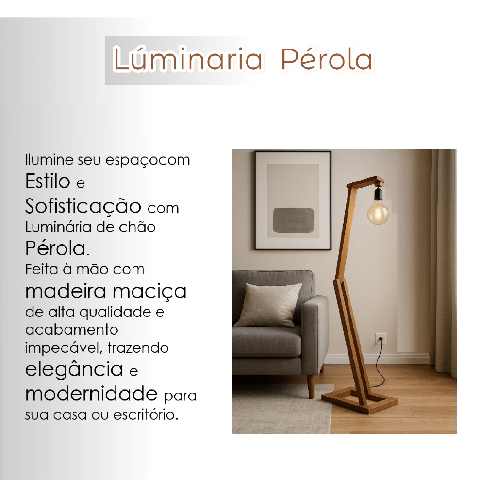 Luminária de chão ajustável minimalista Cor natural Madeira leitura decoração