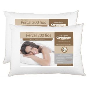 Kit 4 Travesseiros Premium Ortobom 200 Fios Percal 100% Algodão